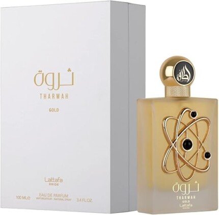 Lattafa Perfume Tharwah Gold para unissex Eau de Parfum Spray, 100 ml